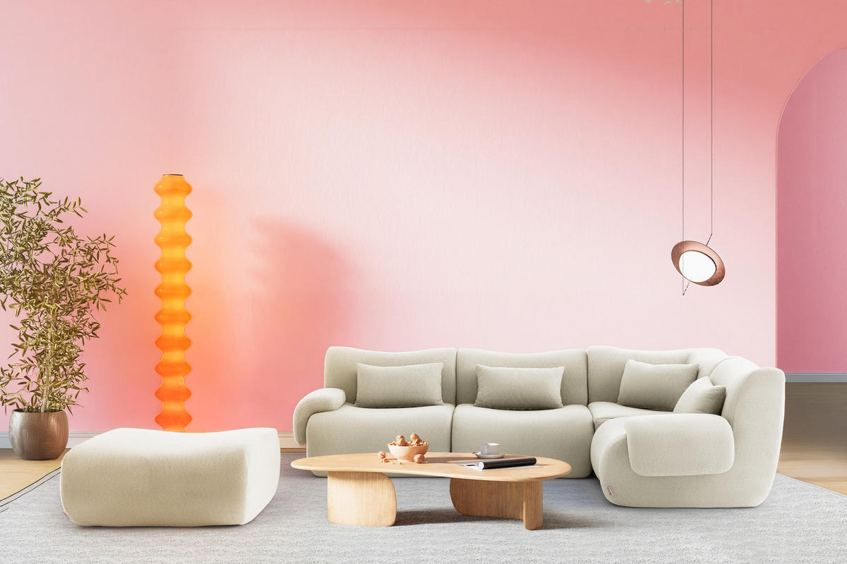 ECKSOFA Bouclé-Stoff Cremebeige - Beige, Textil (269/190cm) - MILYsofa