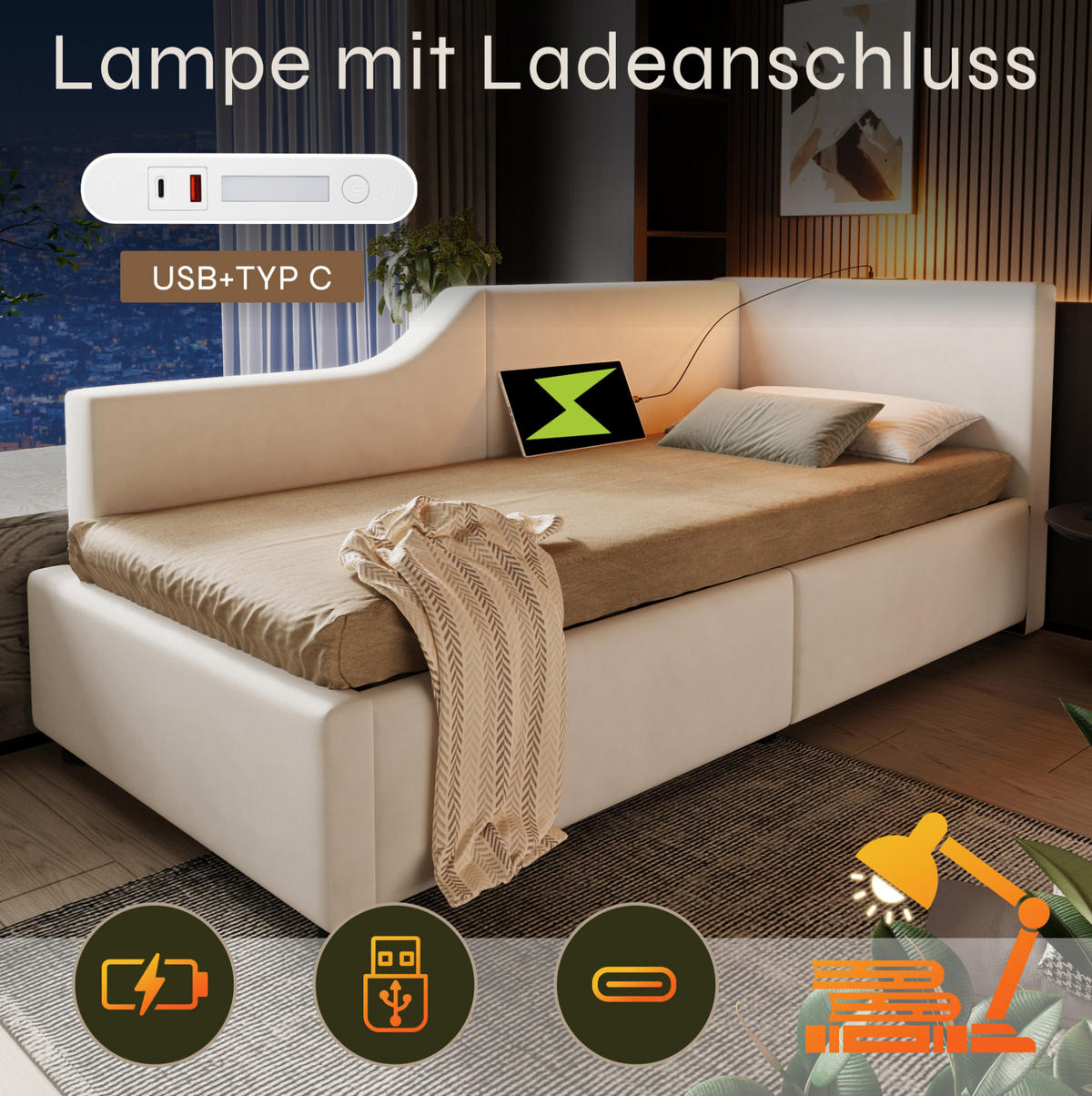 POLSTERBETT 90/200 cm Beige aus Samt mit Stauraum - Beige, Textil (90/200cm) - OKMYHOME