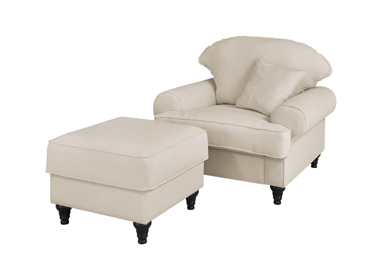 SESSEL-SET beige Landhaus, Loungesessel inklusive Hocker - Beige/Braun, Holz/Textil (175/95/110cm) - Furn.Design