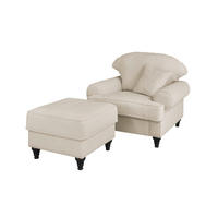 SESSEL-SET beige Landhaus, Loungesessel inklusive Hocker - Beige/Braun, Holz/Textil (175/95/110cm) - Furn.Design