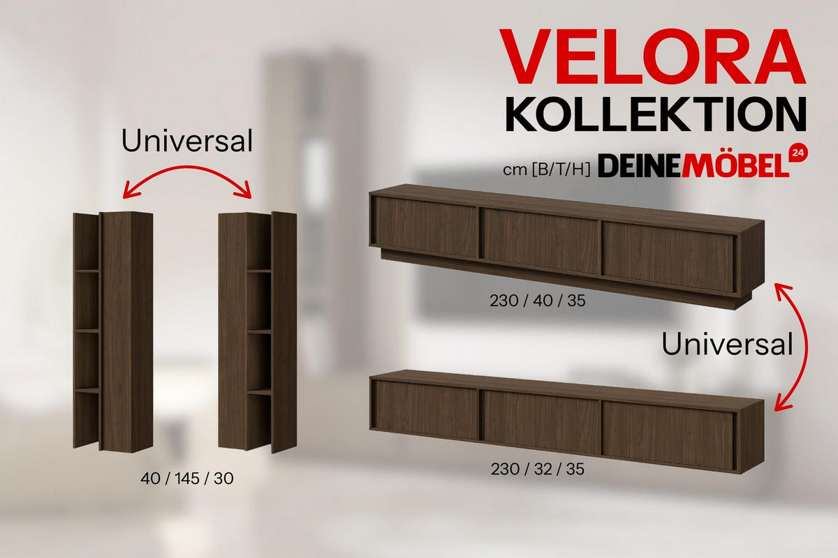 WOHNWAND VELORA 230/185/35 cm in Kaschmir - Kaschmir, Holzwerkstoff (230/185/35cm) - Deine Möbel 24