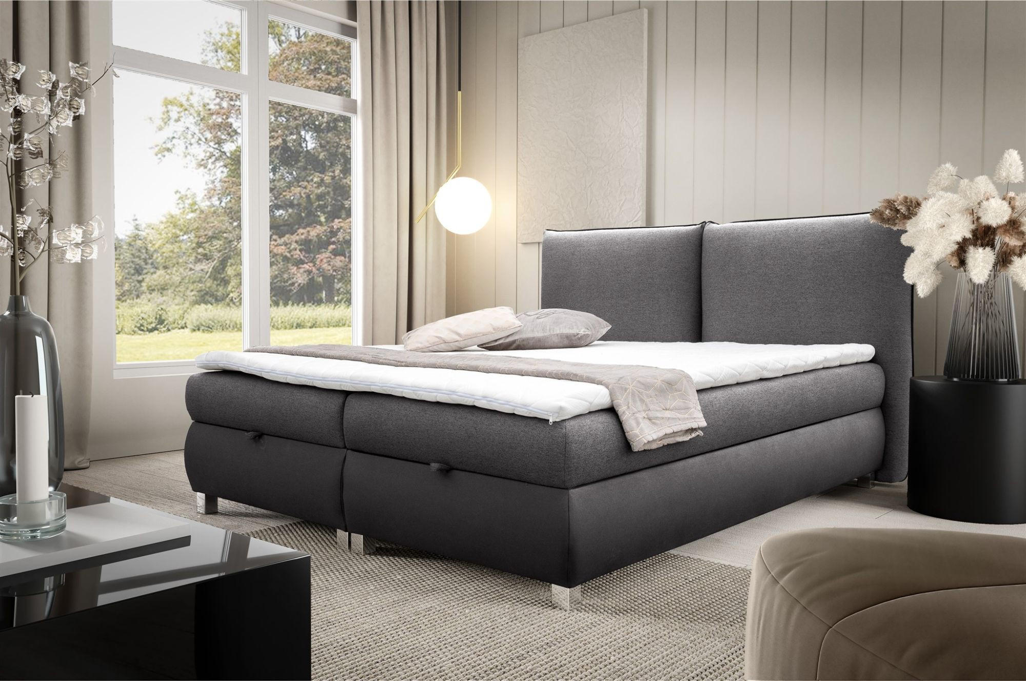 BOXBETT Valentin In Neve - Anthrazit, Holzwerkstoff/Textil (160/200cm) - Fun Möbel
