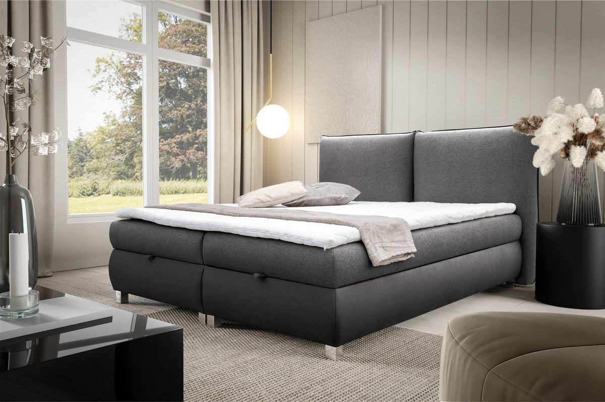BOXBETT Valentin In Neve - Anthrazit, Holzwerkstoff/Textil (160/200cm) - Fun Möbel