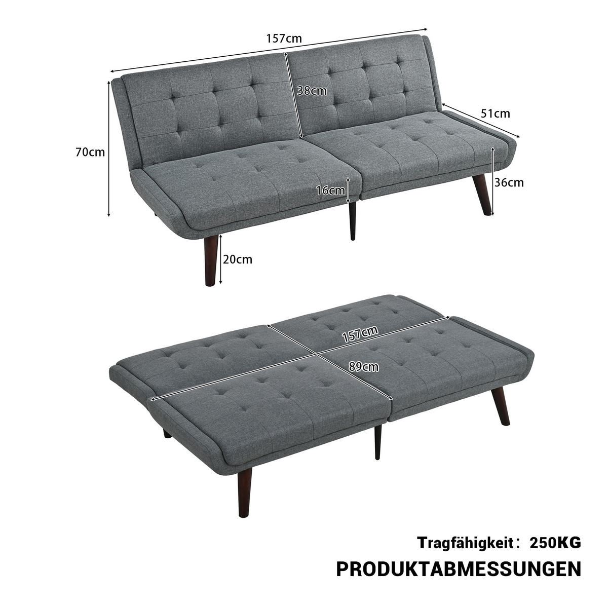 SCHLAFSOFA 157 cm breit mit Bettfunktion - Dunkelgrau, Textil (157/70/51cm) - Urban Meuble