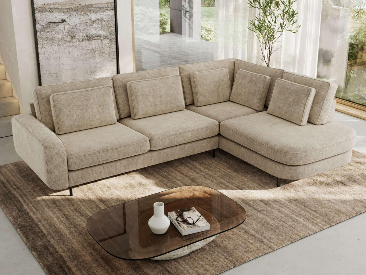 ROHOVÁ SEDAČKA CALENO L - Béžová hladký senil - Levá Strana - černá/béžová, kov/textil (317/225cm) - MKS