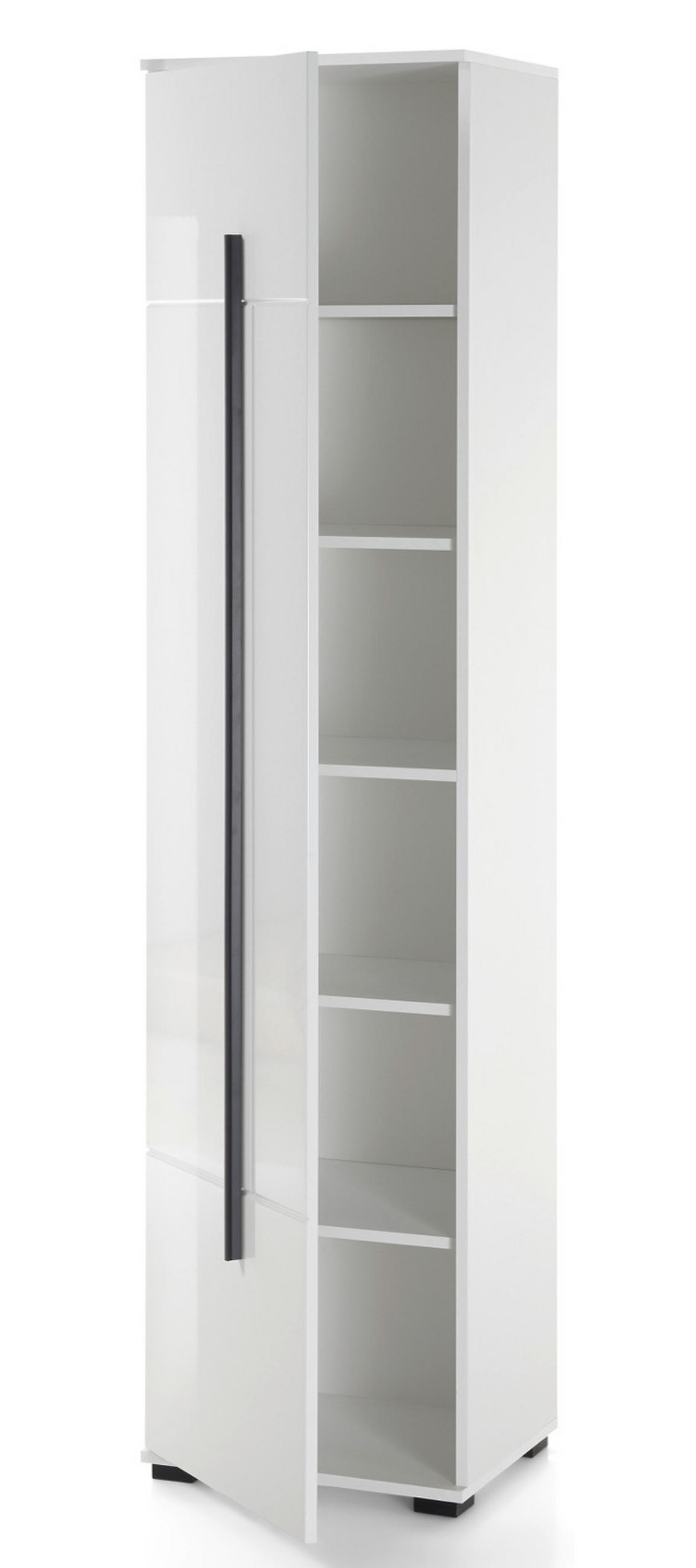BAD-HOCHSCHRANK weiß Hochglanz, Badschrank 45 x 200 cm mit viel Stauraum - Weiß Hochglanz/Schwarz, Holzwerkstoff/Kunststoff (45/200/35cm) - Furn.Design