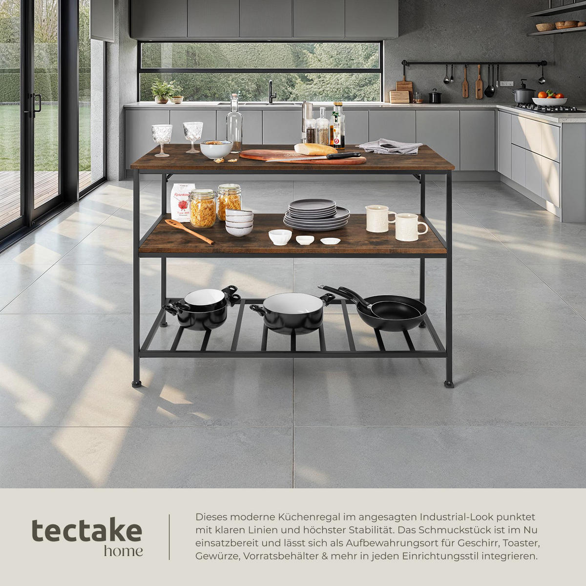 KÜCHENREGAL Akeley, 120 x 60 x 90, 5 cm, Industrial Holz dunkel, rustikal - Rostfarben, Holzwerkstoff (60/90.5/120cm) - tectake