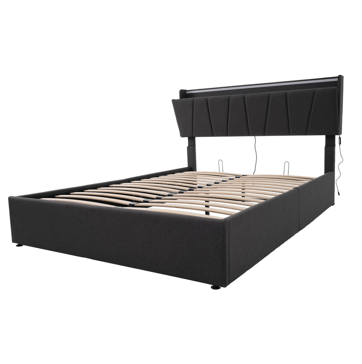 POLSTERBETT 160/200 cm mit LED-Beleuchtung, Stauraum-Kopfteil und USB in Grau - Grau, Textil (160/200cm) - BEAOK