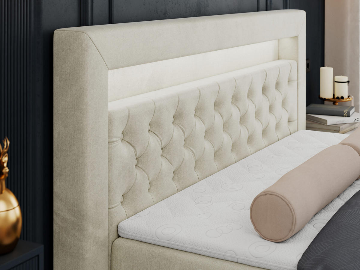 BOXBETT GOLD-6 LED 160/200 Beige Velvet - H4 - Beige, Holz/Textil (160/200cm) - MKS