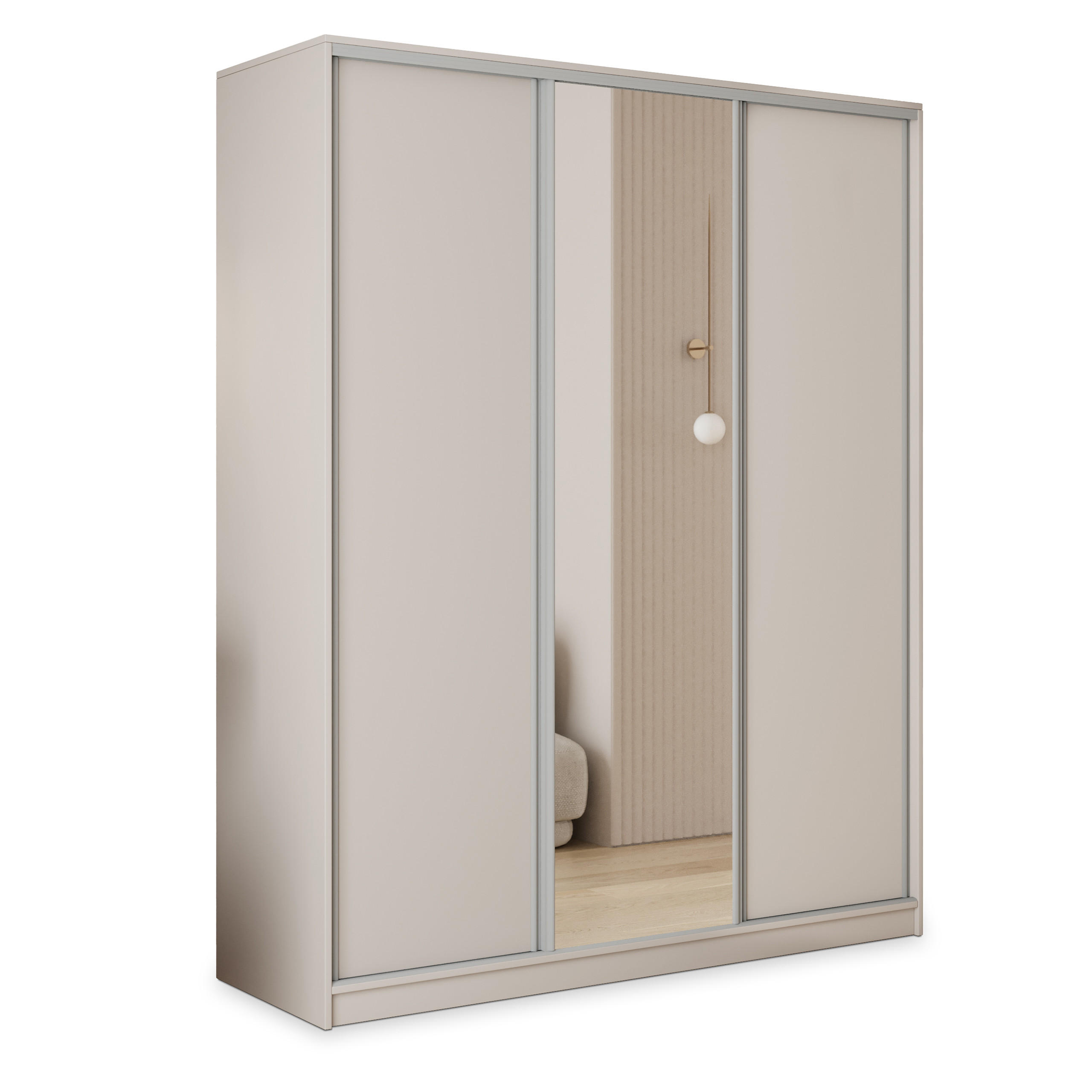 SCHWEBETÜRENSCHRANK TARI 160/205/58 cm 3-türig mit Spiegel und 4 Schubladen Kaschmir - Kaschmir, Holzwerkstoff (160/205/58cm) - MASSENO