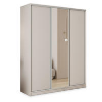 SCHWEBETÜRENSCHRANK TARI 150/205/58 cm 3-türig mit Spiegel und Schubladen Kaschmir - Kaschmir/Silberfarben, Holzwerkstoff (150/205/58cm) - MASSENO