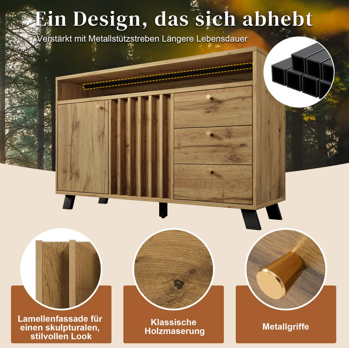SIDEBOARD 120/40/85 cm Dunkle Eiche aus Holz mit Lamellenfront - Braun, Holz (40/85/120cm) - OKMYHOME