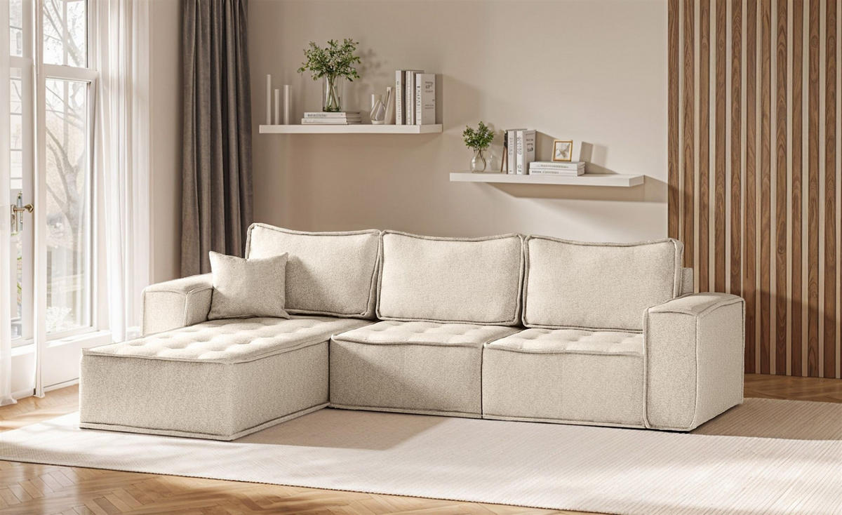 ECKSOFA Sande In Raven - Creme, Holzwerkstoff/Textil (292/192cm) - Fun Möbel