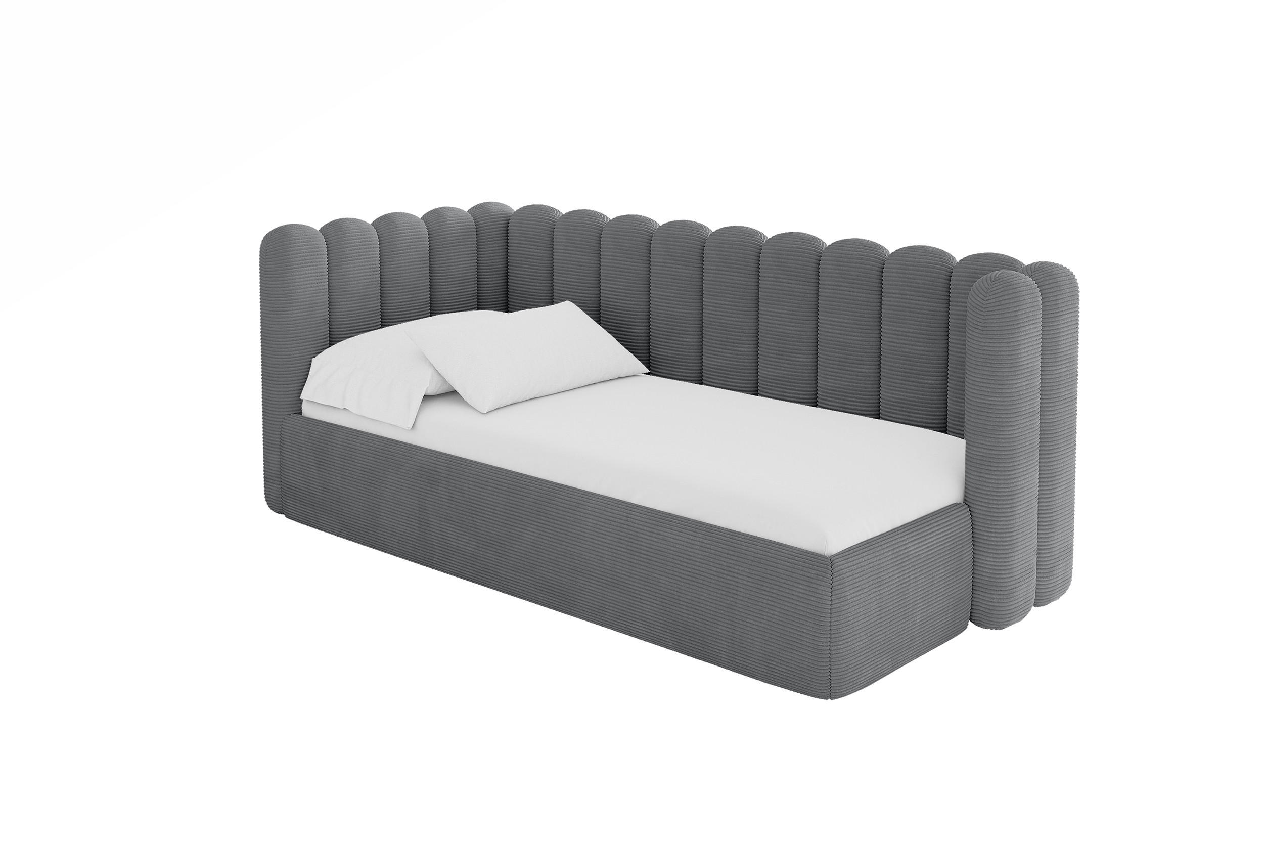 ALTDECOR JEDNOLŮŽKOVÁ POSTEL pro mládež s úložným prostorem a matrací H3/H4, vpravo - HUGY 100x200 tmavě šedá