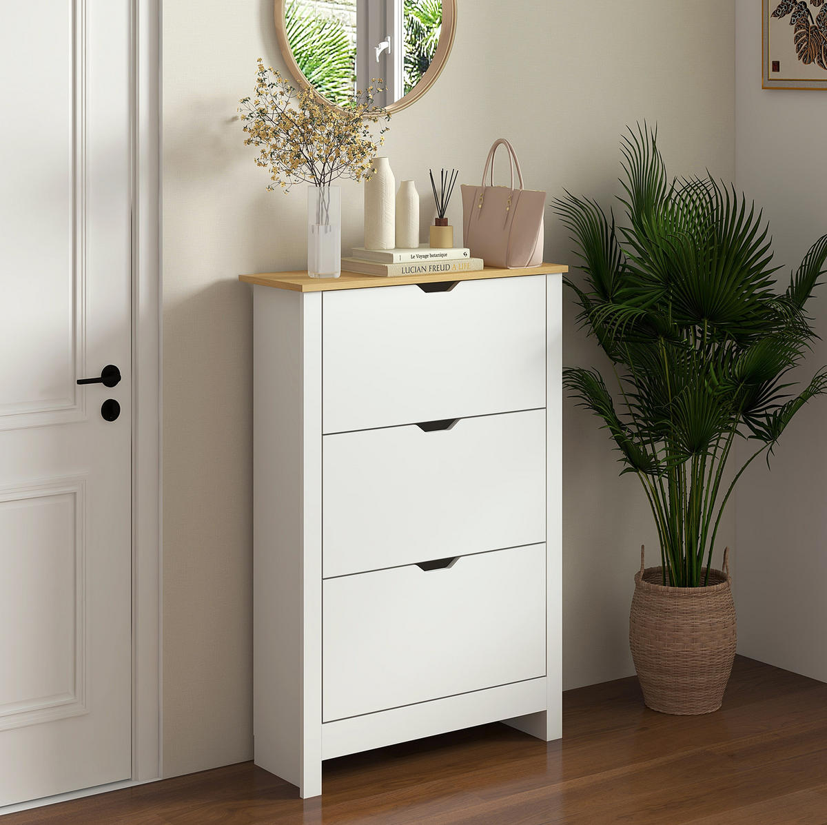 SCHUHSCHRANK mit 3 Klappen 72 x 26 x 112 cm Weiß - Weiß, Holzwerkstoff (26/112/72cm) - Beauniv