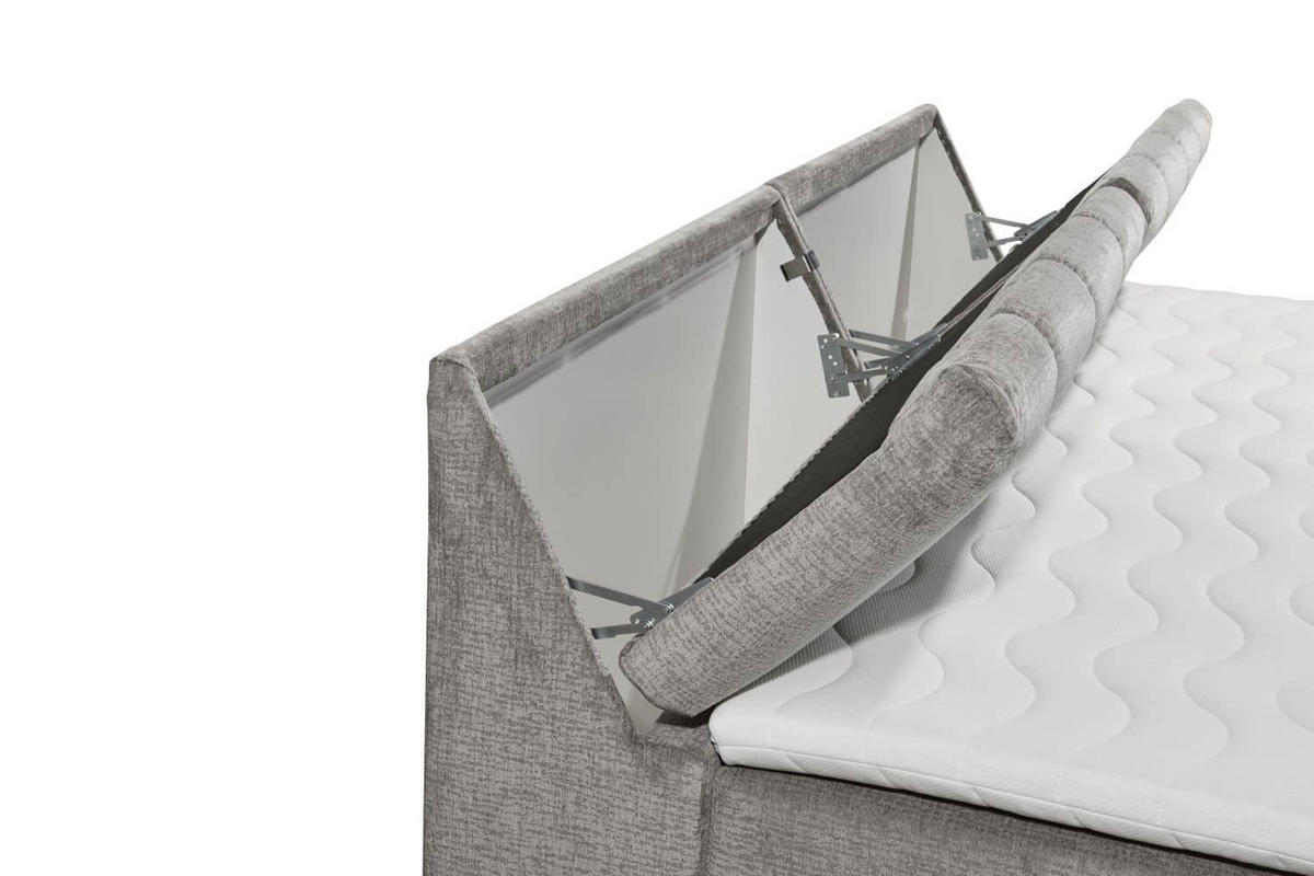 BOXSPRINGBETT XXL 240x200 – 7‑Zonen-Tonnentaschenfederkern, H2, Topper, Unterbox & Bettkasten - Grau, Holz/Kunststoff (200/240cm) - ed exciting design