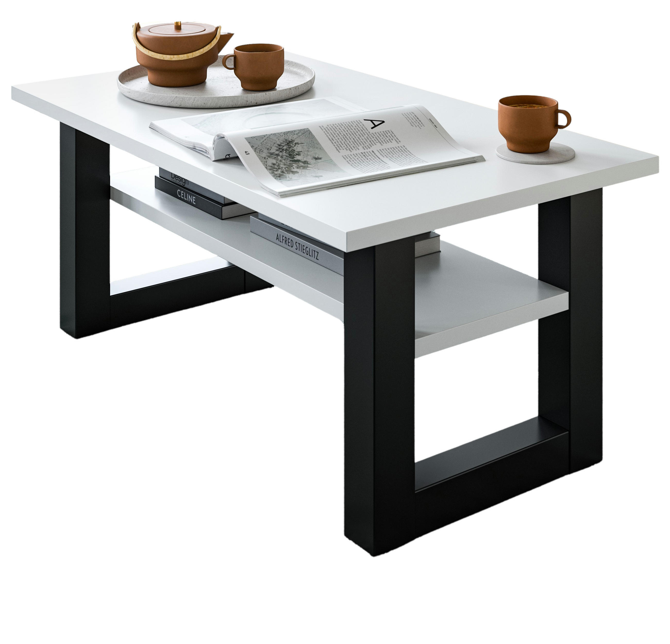 COUCHTISCH weiß, grau 90 x 50 cm, Wohnzimmertisch mit Ablage - Weiß/Grau, Holzwerkstoff/Metall (90/50/42cm) - Inn.Furn