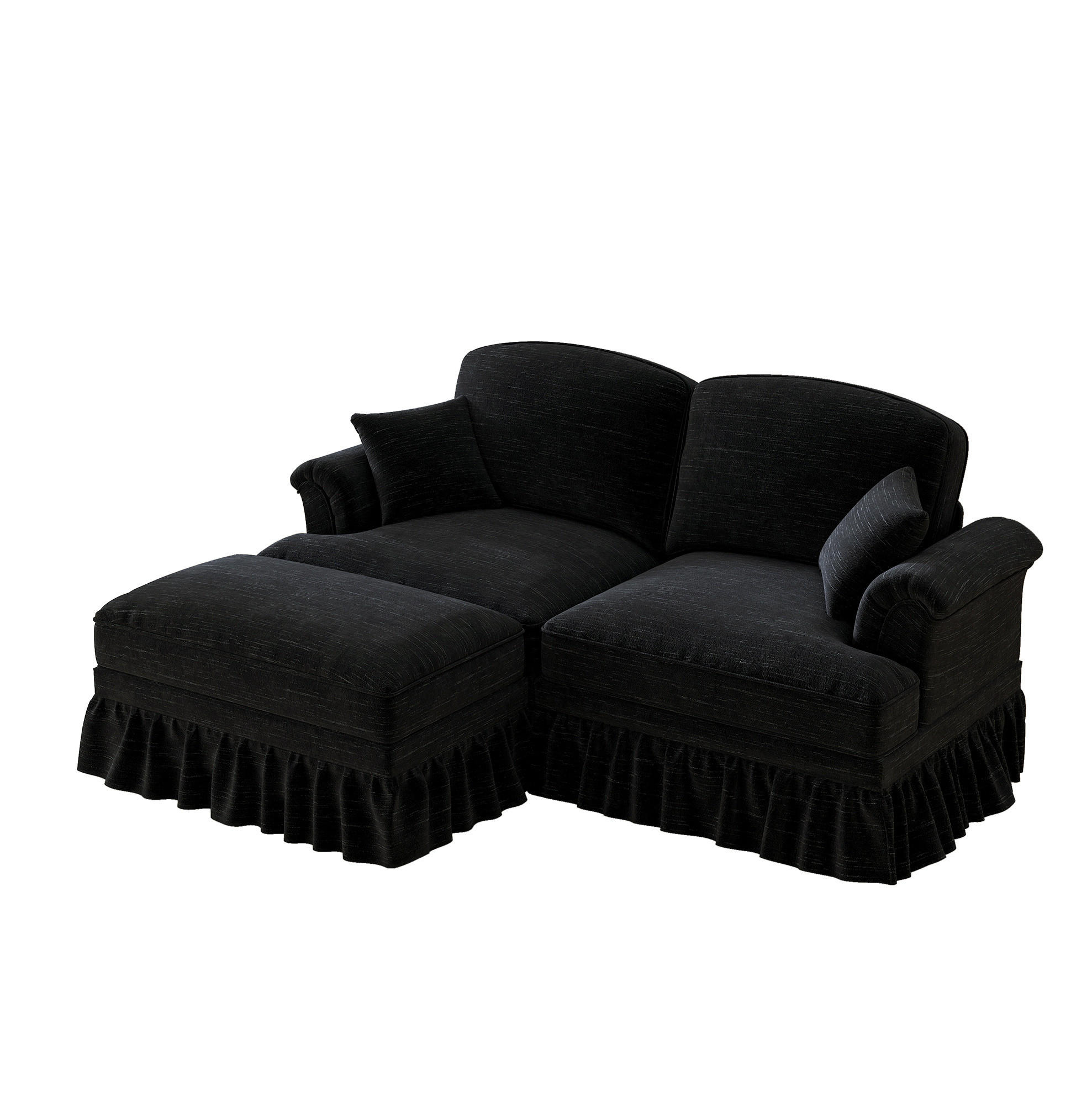 ECKSOFA aus Chenille in Schwarz mit abnehmbarem Rüschenrock - Schwarz, Textil (140/93/194cm) - Modfu