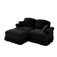 ECKSOFA aus Chenille in Schwarz mit abnehmbarem Rüschenrock - Schwarz, Textil (140/93/194cm) - Modfu