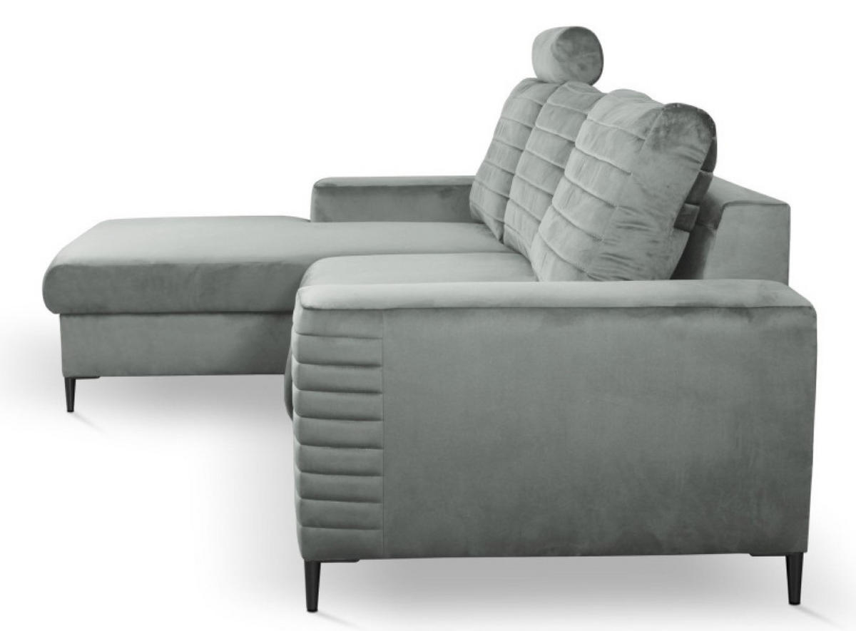 ECKSOFA Grau OLI Ausziehbar Mit Kopfstütze Und Bettkasten Links - Grau, Textil (253/165cm) - Sepro Meble