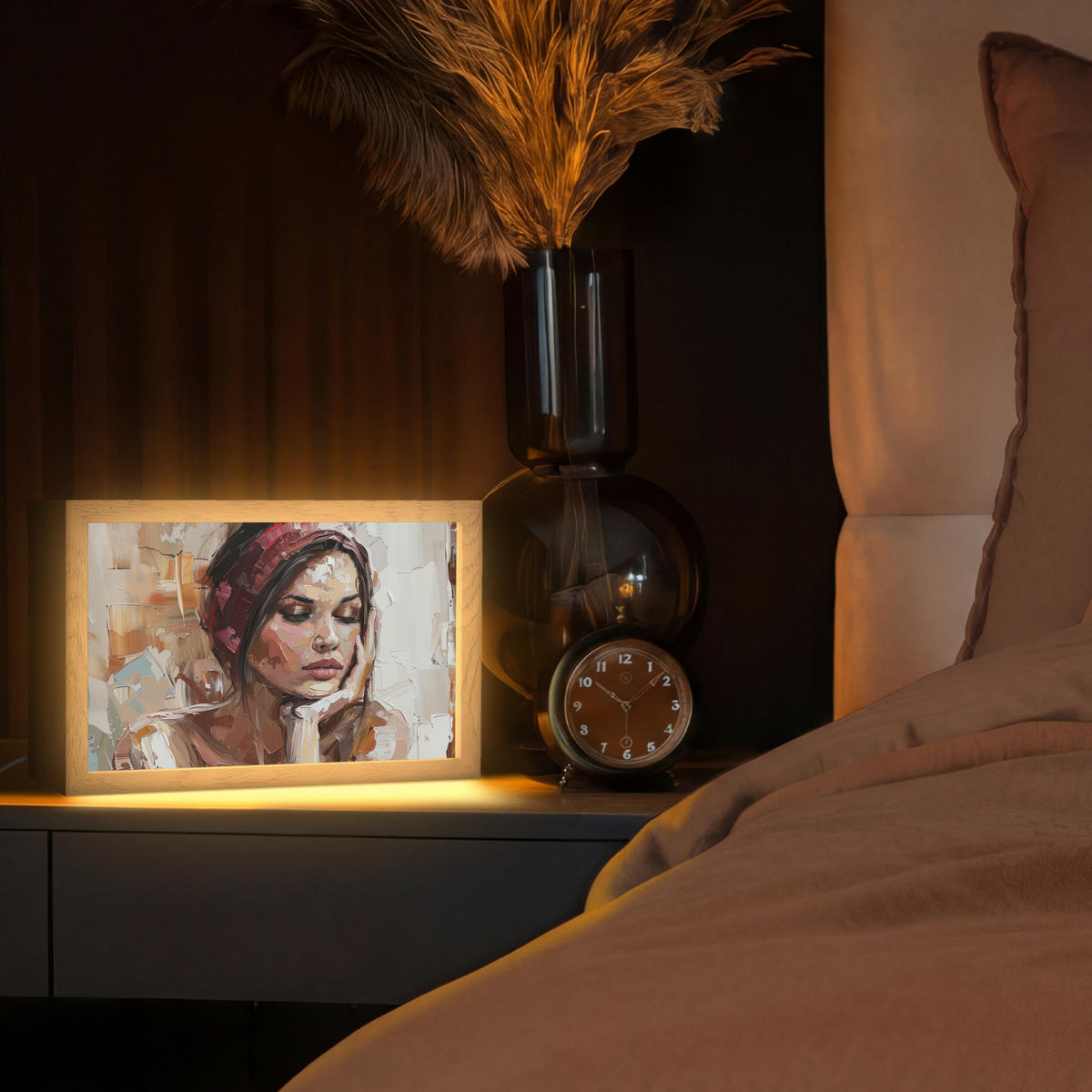TISCHLEUCHTE Frau - Lackierung - Porträt - Modern 30x20 cm - Bronzefarben, Holzwerkstoff (8/30/20cm) - OnlyWow