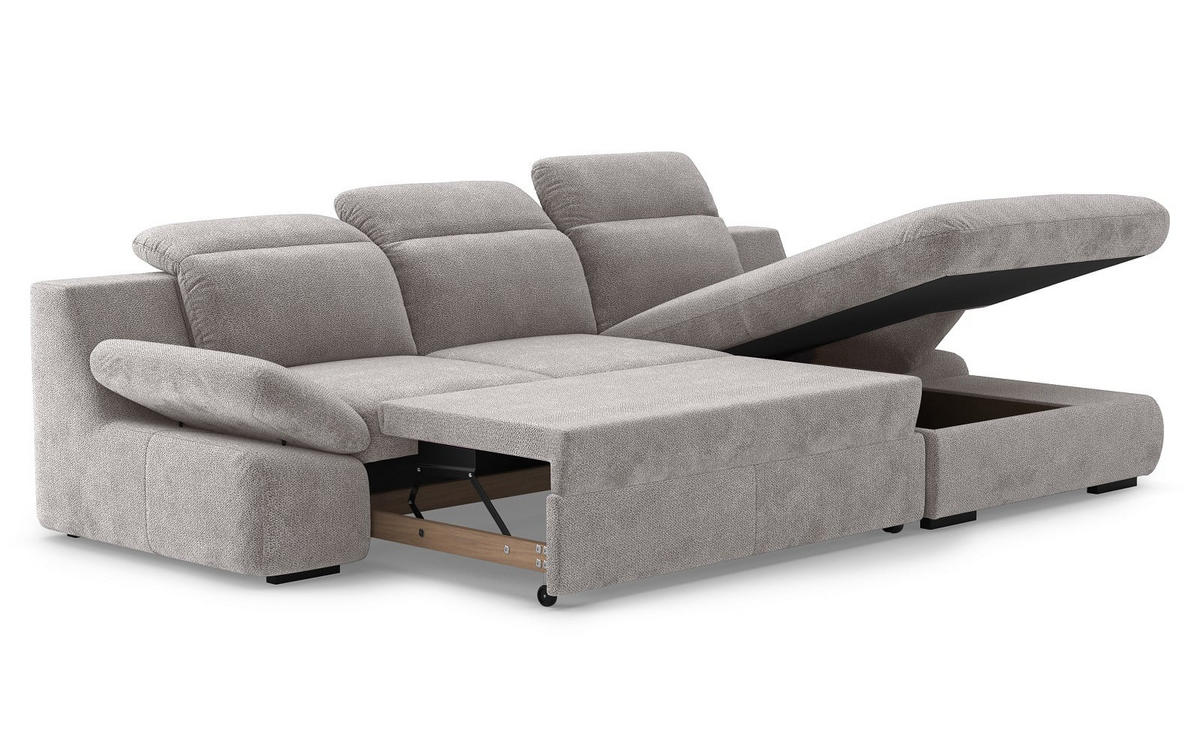 ECKSOFA mit Schlaffunktion und Bettkasten - Hellgrau, Kunststoff/Textil (168/276cm) - Cotta