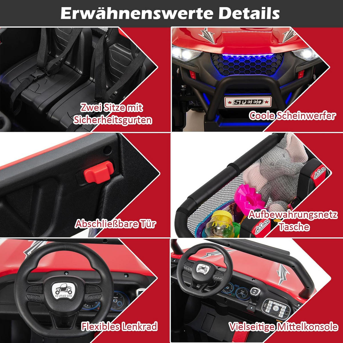 KINDERAUTO 2 Sitzer Rot - Rot, Kunststoff (74/71/118cm) - COSTWAY