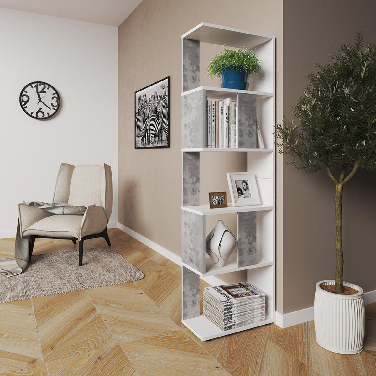 RAUMTEILER Beton/Weiß 45 x 162.6 cm - Weiß/Grau, Holzwerkstoff (45/162.6/23.6cm) - Vicco