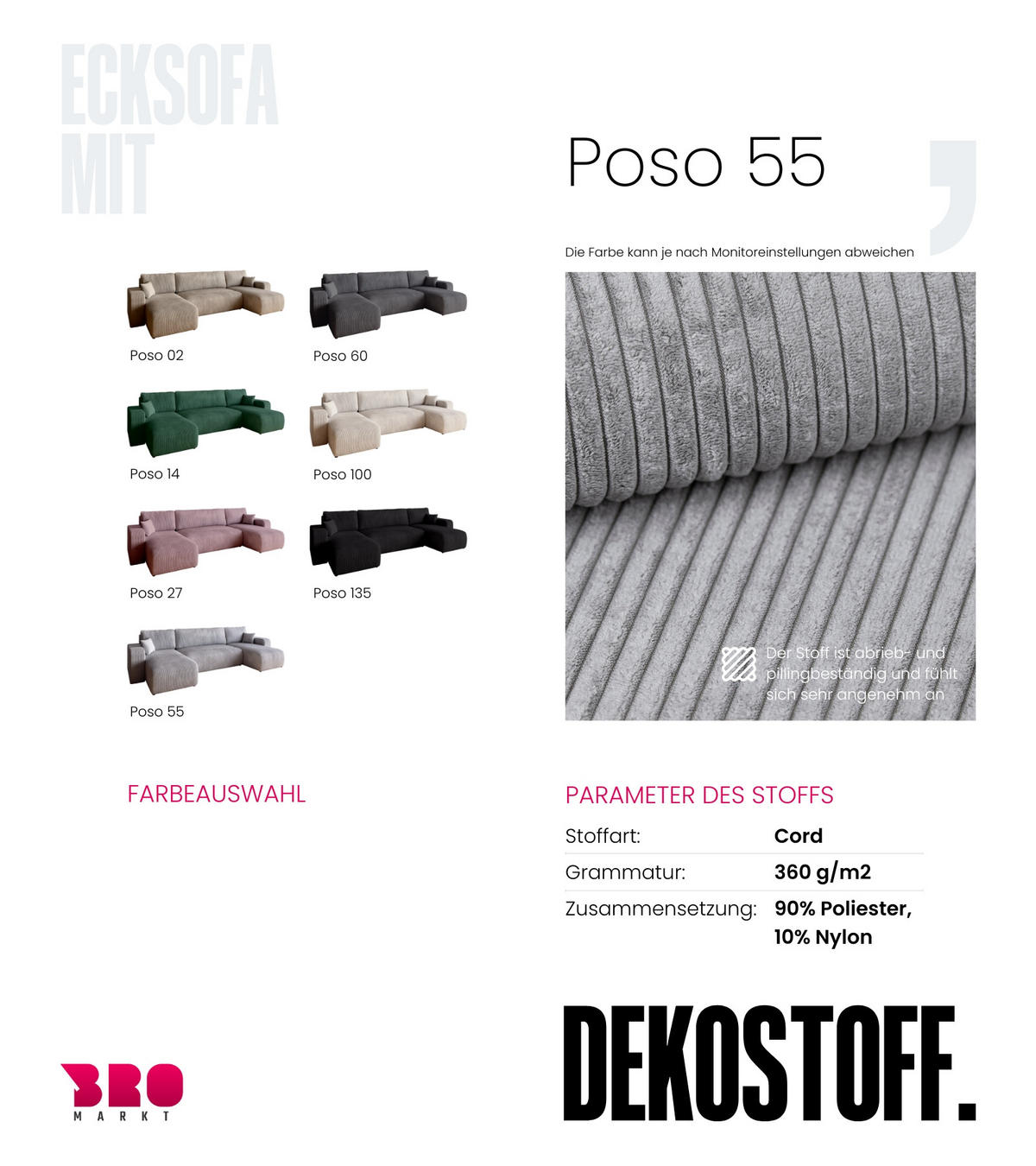 WOHNLANDSCHAFT PUMI mit Schlaffunktion Hellgrau Cord - Hellgrau, Textil (312/82/148cm) - Bromarkt