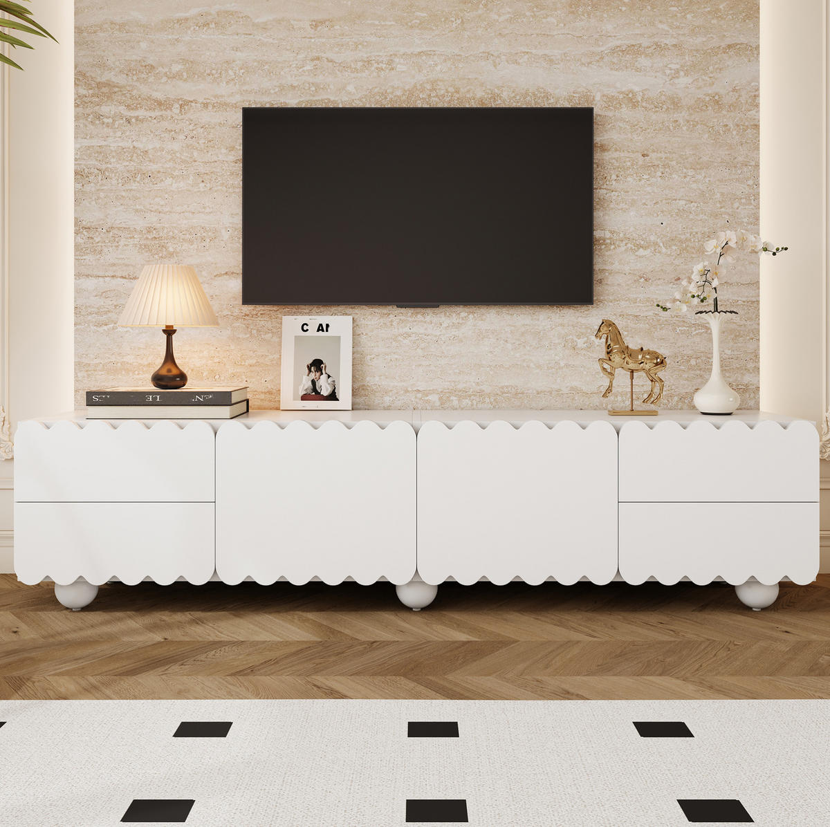 TV-SCHRANK aus MDF und Holzwerkstoff 175x38x37 cm Weiß mit Türen und Schubladen, pflegeleichte Oberfläche - Weiß, Holzwerkstoff (175/37/38cm) - Modfu