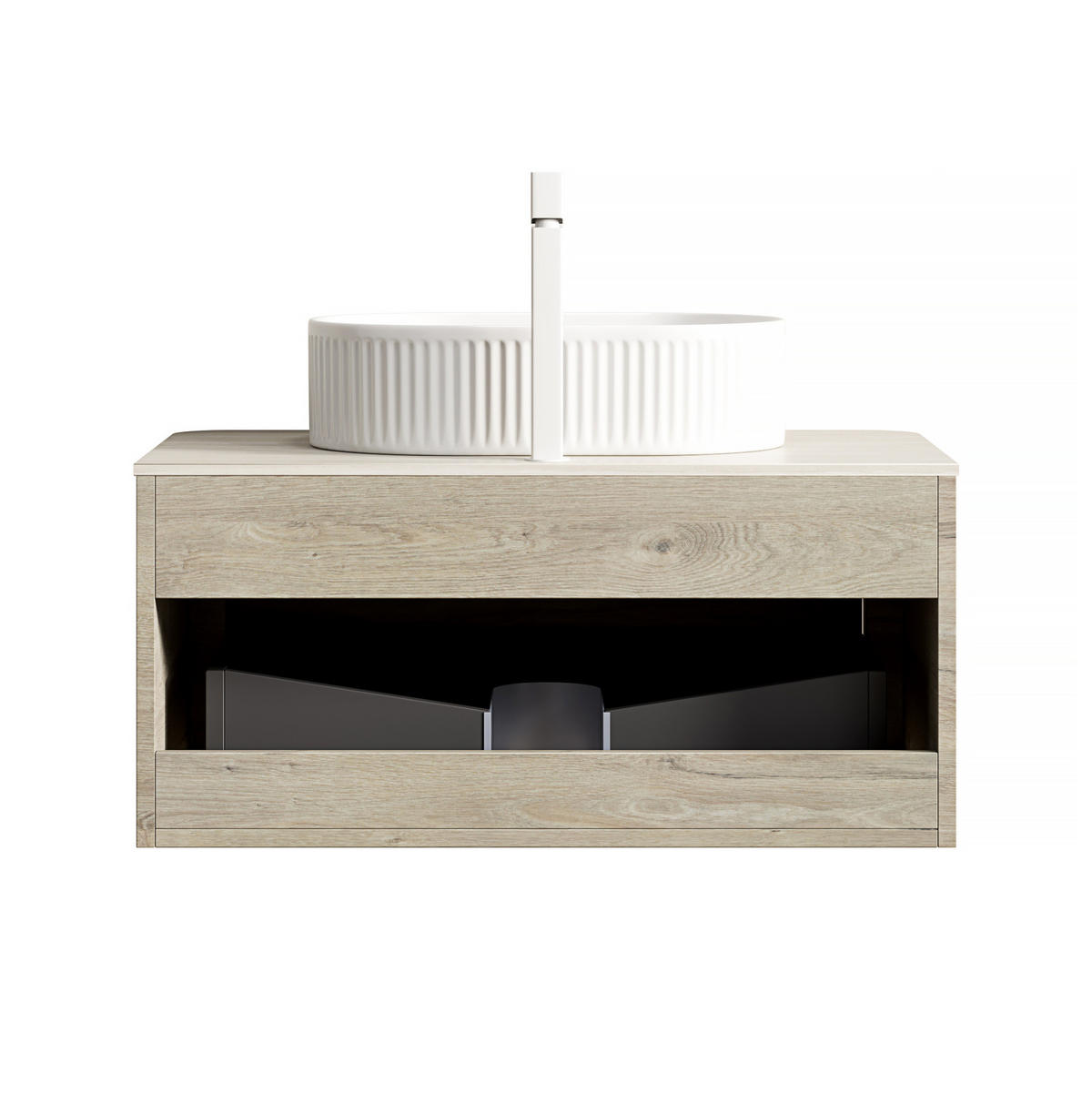 WASCHTISCHKOMBI 80 cm in Beige mit ovalem Becken und Soft-Close-Schublade - Creme, Keramik (80/50.2/46cm) - Flora Grace