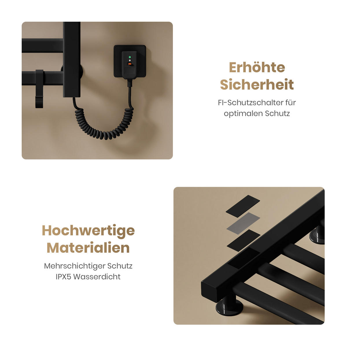 HEIZKÖRPER Elektrischer Handtuchhalter mit Ablage Schwarz 100/50/4,3 cm - Schwarz, Metall (50/100/25.5cm) - EMKE