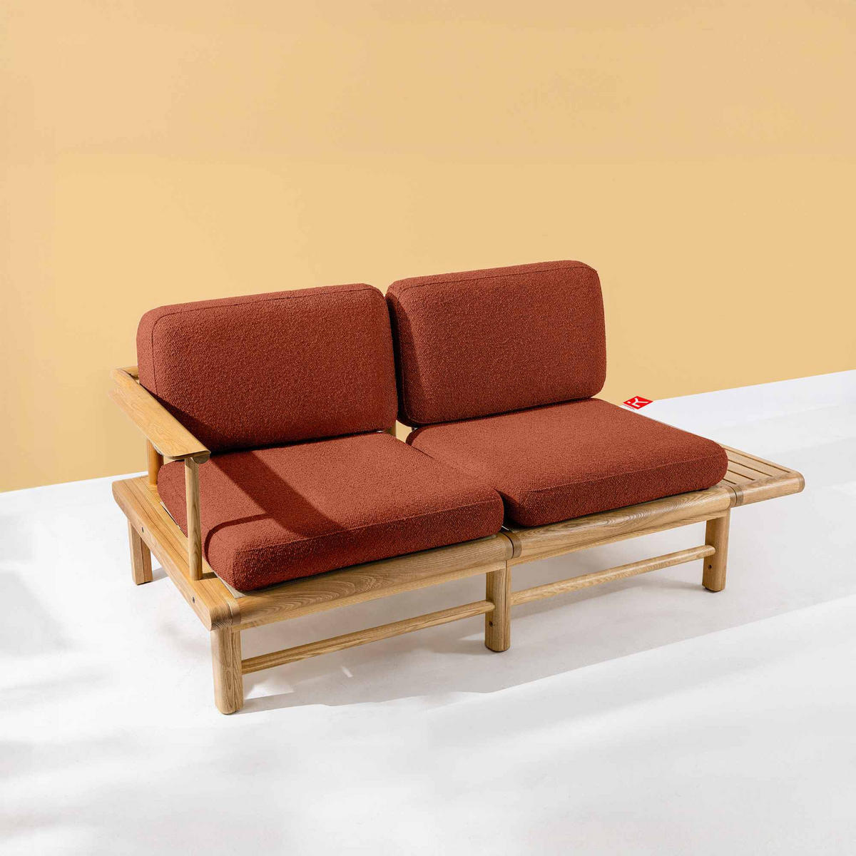 GARTENSOFA ATREDA 2-Sitzer, mit Ablage - Orange, Holz/Textil (175/74/80cm) - KONSIMO®