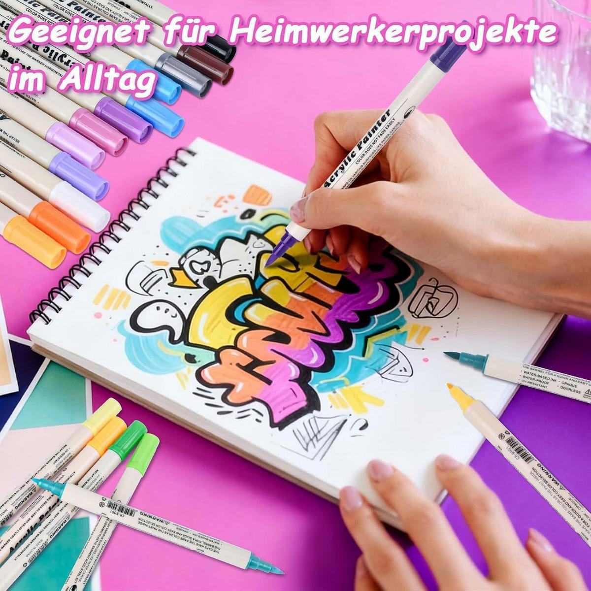 ACRYLSTIFTE Set 24 Farben mit Doppelspitze - Multicolor, Kunststoff (1/1/17cm)