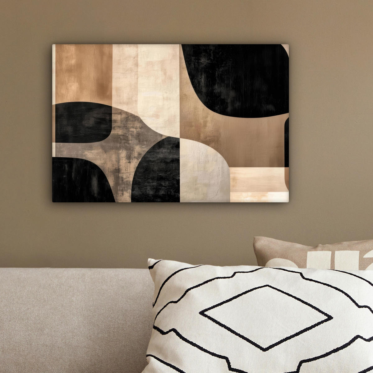 LEINWANDBILD Abstrakt - Flugzeuge - Schwarz - Rund Deko Schlafzimmer 30x20 cm - Beige, Textil (30/20cm) - MuchoWow