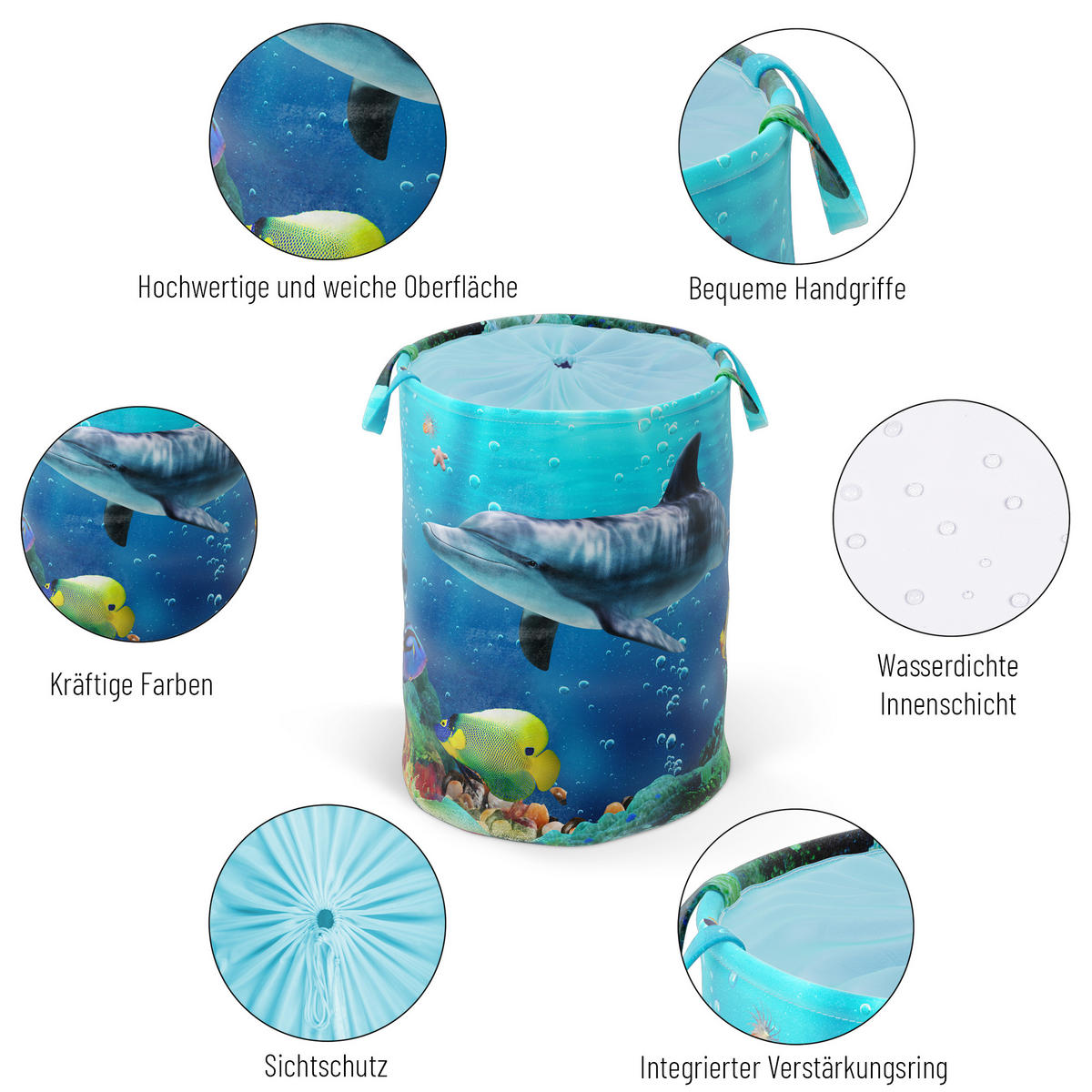 WÄSCHEKORB Delphin - Blau, Textil (37/55/55cm) - Sanilo