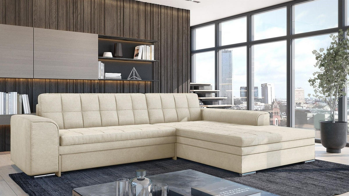 ECKSOFA Lusaka Mit Schlaffunktion - Creme, Holzwerkstoff/Textil (198/292cm) - Fun Möbel