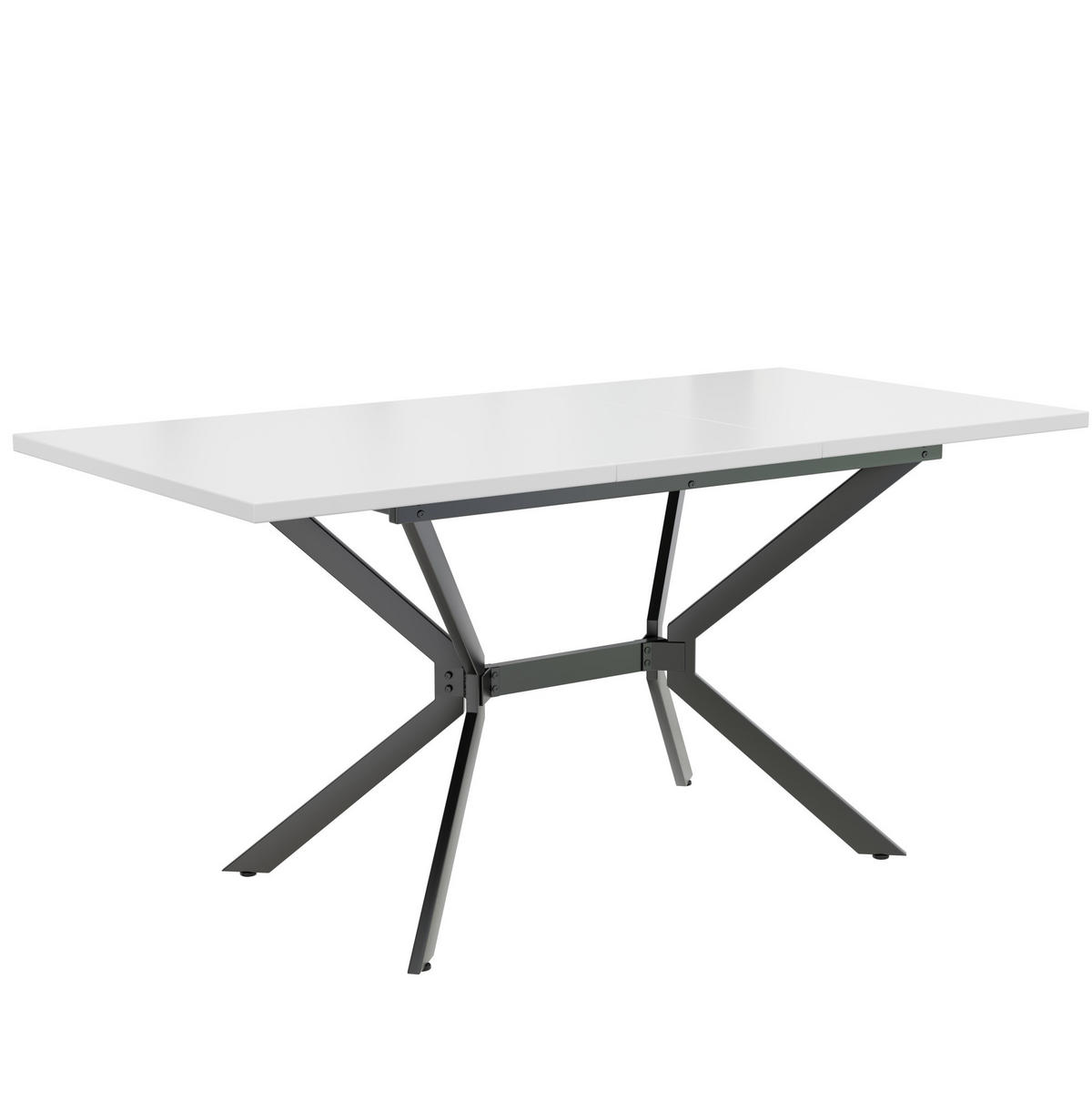 ESSTISCH aus MDF 160x75x80 cm Weiß mit Ausziehfunktion und schwarzen Metallbeinen - Weiß, Holzwerkstoff (160/75/80cm) - Modfu