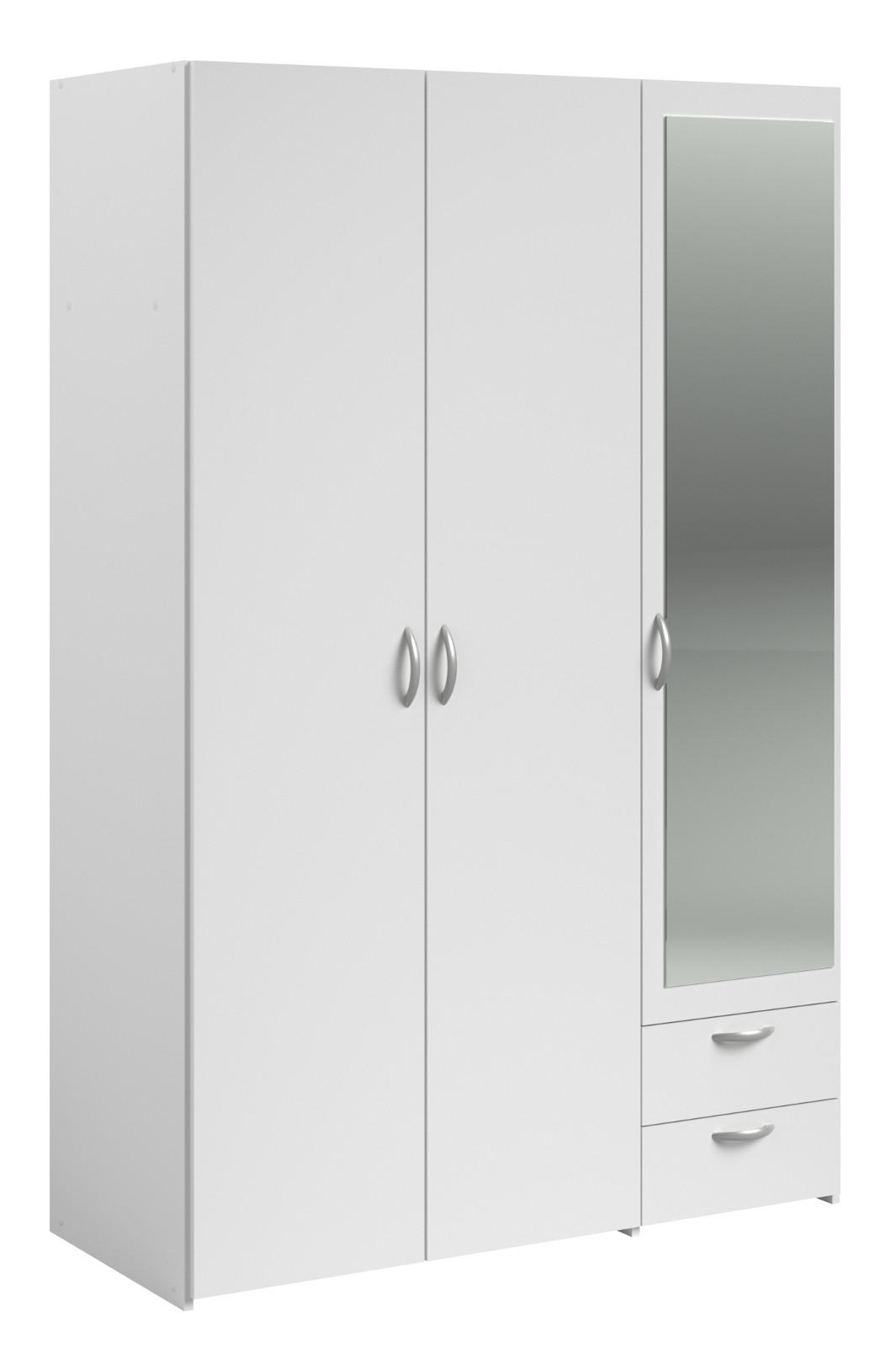 KLEIDERSCHRANK mit Spiegel weiß 120 cm 3-türig Drehtürenschrank - Silberfarben/Weiß, Glas/Holzwerkstoff (120/185/51cm) - Furn.Design