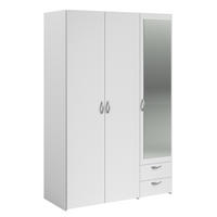 KLEIDERSCHRANK mit Spiegel weiß 120 cm 3-türig Drehtürenschrank - Silberfarben/Weiß, Glas/Holzwerkstoff (120/185/51cm) - Furn.Design