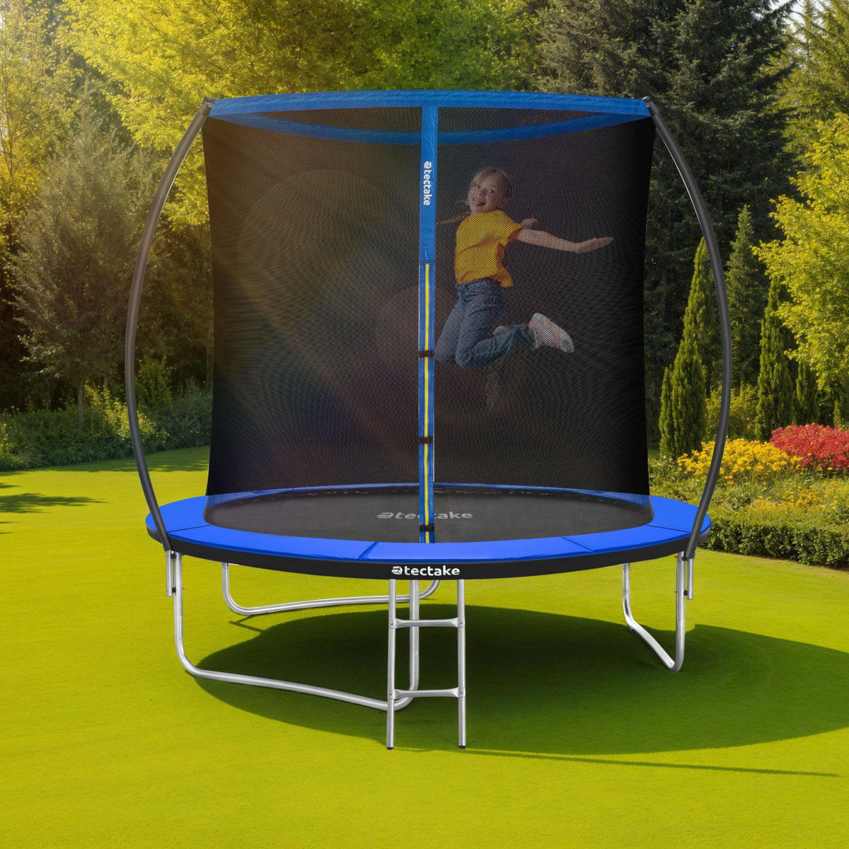 TRAMPOLIN Jumpy,inklusive Einstiegsleiter,schwarz/blau - Blau/Schwarz, Metall (260/250/260cm) - tectake