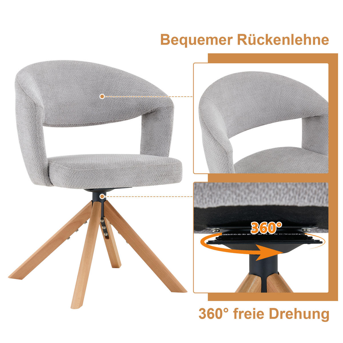 ARMLEHNSTUHL-SET DE-36635 2 Stück mit Massivholzbeinen Grau - Grau, Holz (47.5/81.5/47cm) - ComfortXL