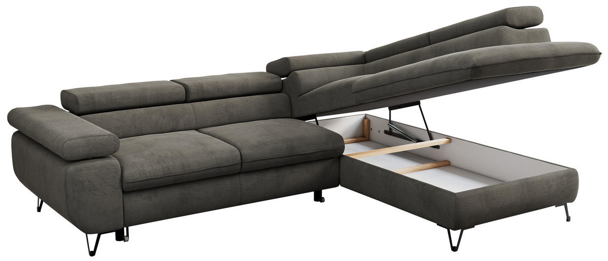 ECKSOFA PETER L Dunkelgrau Velvet - Rechts Seite - Dunkelgrau/Schwarz, Textil/Metall (273/208cm) - MKS