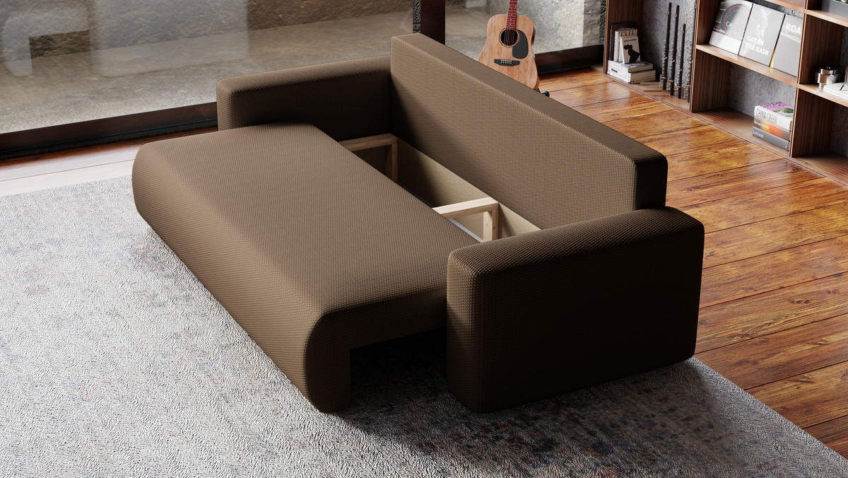 SOFA Bubi mit Bettkasten und Schlaffunktion, Cordstoff - Braun, Holzwerkstoff (242/85/95cm)
