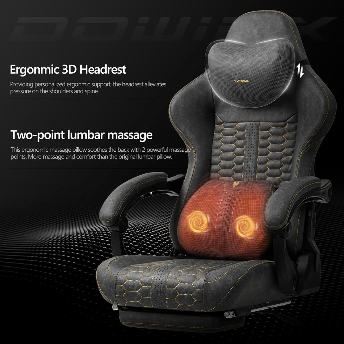 GAMING-STUHL & hoher Rückenlehne, Massagefunktion PU-Leder - Grau, Leder (61/117/61cm)
