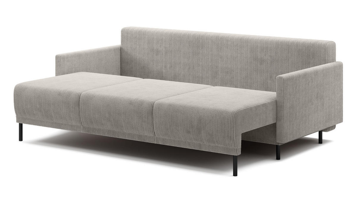 SCHLAFSOFA Hamiel Hellbeige Cordbezug 212 cm - Ecru/Schwarz, Holz/Textil (212/87/97cm) - Selsey