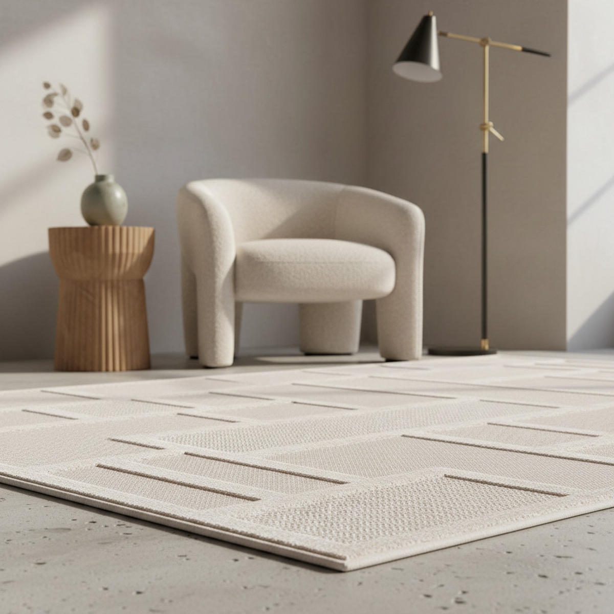 TEPPICH In-/Outdoor Kurzflor Relief-Design Polypropylen Terrasse Creme Rechteckig 140x200 - Beige, Textil (140/200cm) - KADIMA DESIGN