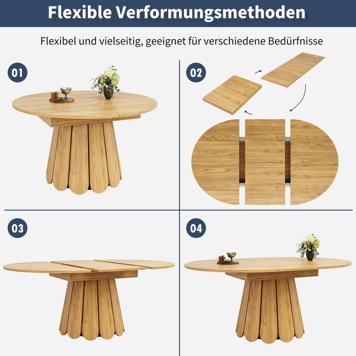 ESSTISCH 118/118/76,8 cm Naturholz Optik ausziehbar auf 158 cm aus MDF mit Stauraum für Einlegeplatte - Naturfarben, Holzwerkstoff (158/118/76cm) - OKWISH