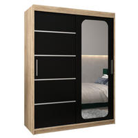 SCHWEBETÜRENSCHRANK 200/150/62 2-türig - Silberfarben/Schwarz, Holz/Kunststoff (150/200/62cm) - Abiks Möbel