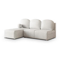ECKSOFA TRAMA Creme Geflochtener Stoff mit Schlaffunktion - Creme, Holz (200/143cm) - MASSENO